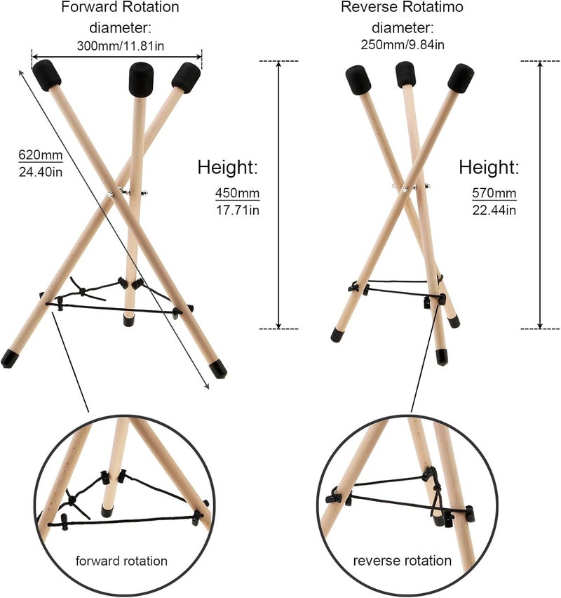 REMAGIC Handpan Drum Stand, Solid Beech Wood Tongue Drum Bracket, Adjustable Tripod Structure Drum Holder, Folding Drum Rack Snare Holder Bracket for 10 to 15 Inch Percussion Instrument, Snare Drum Stand - Image 5